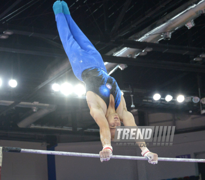 İdman gimnastikası üzrə 22-ci Bakı Çempionatı və Birinciliyi. Kişilər arasında çoxnövçülük finalı və mükafatlandırma mərasimi. Bakı, Azərbaycan, 03 oktyabr 2015 